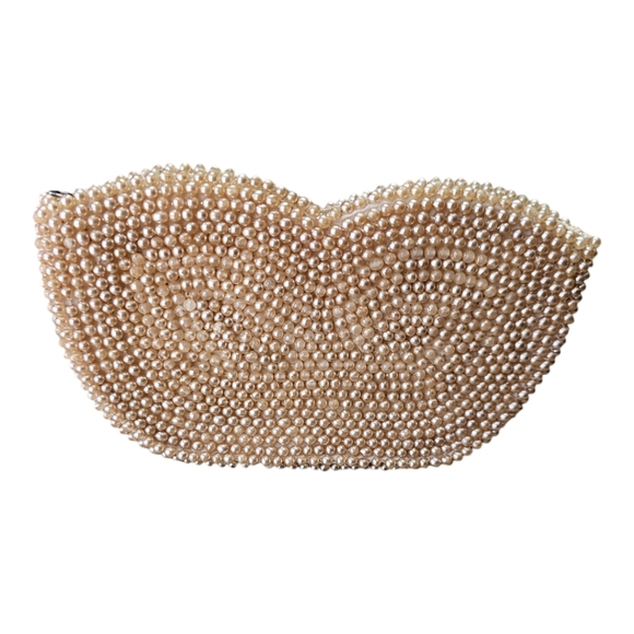 Vintage 1940s Japanese Ivory Pearl Hand Beaded Coin Purse - Picture 6 of 11